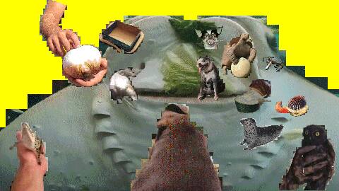 Demons Begone channel — animated collage.