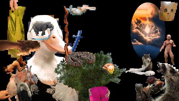 Petting Zoo: Epic Biblical — animated collage of layered figures and animals.